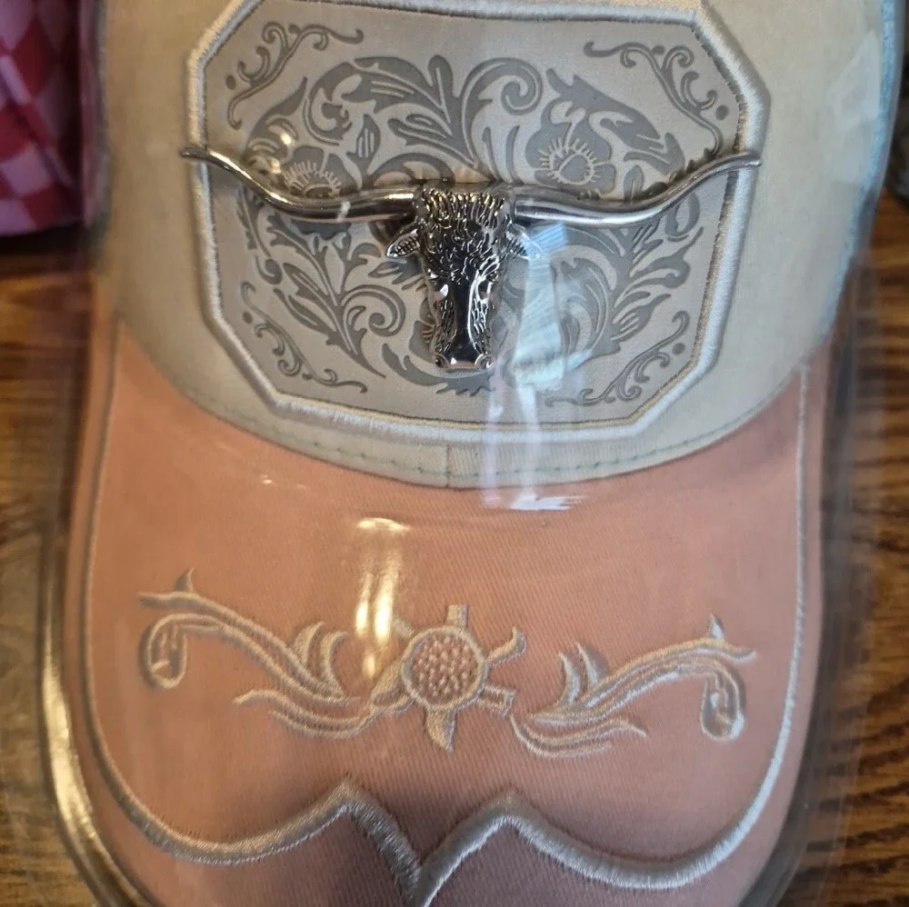 Peach and Cream Embroidered Western-Style Cap - Nwt